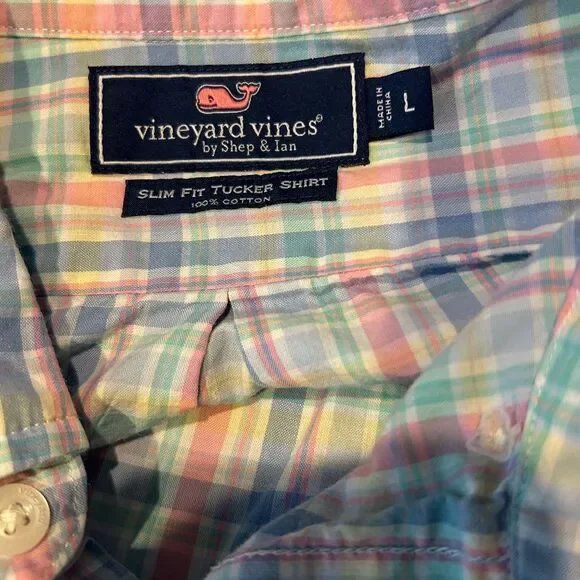 Vineyard‎ Vines Men's Long Sleeve Slim Fit Tucker Shirt Large Pink Blue Whale - Picture 5 of 5